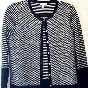 Belford Black & White Printed 100% Cashmere Preppy Old Money Cardigan Size M